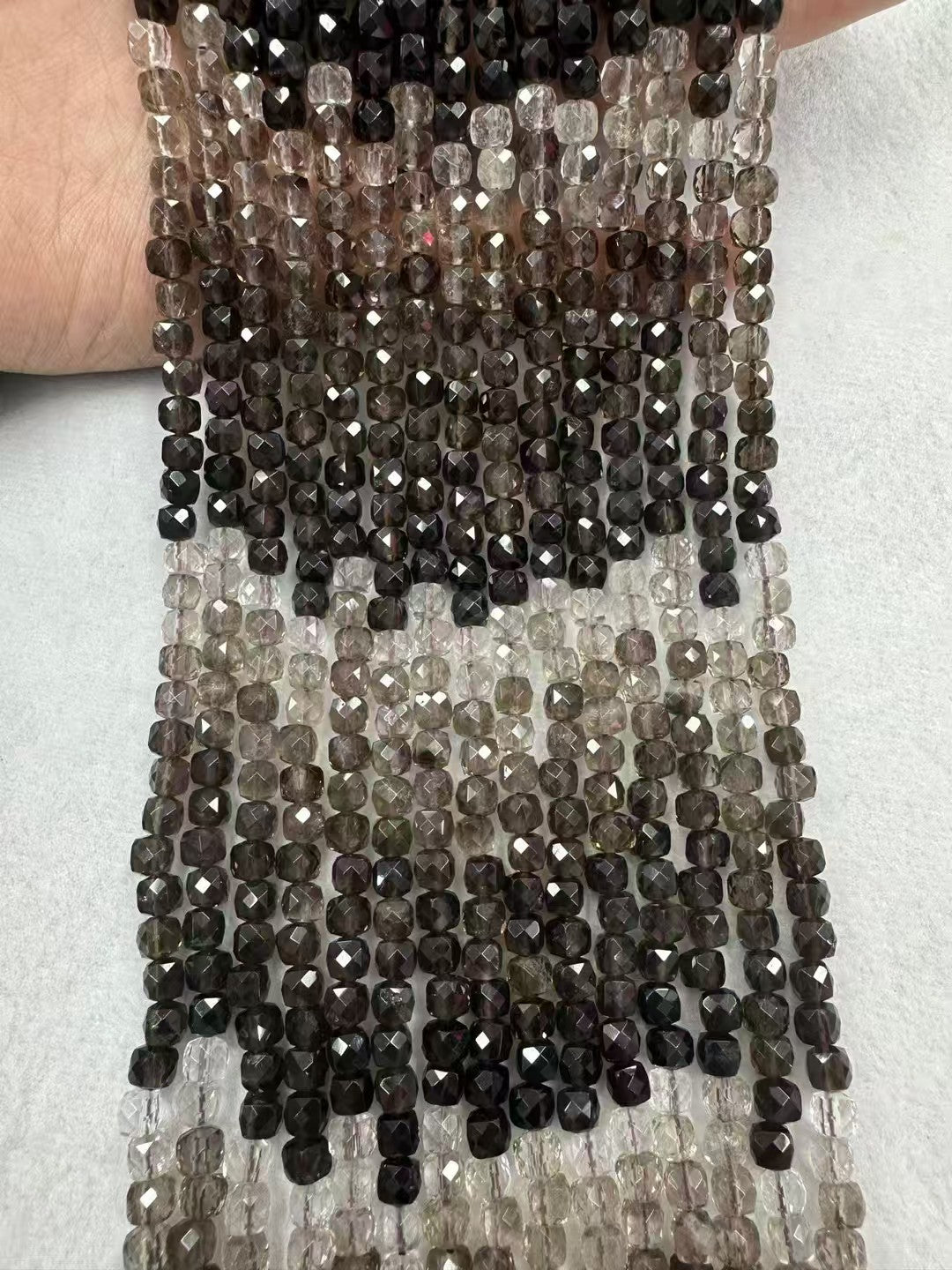 Gradient Sugar Cube Faceted Natural Smoky Quzrtz Bead Strand||Stunning Sparking Crystal Beads For Jewelry Making