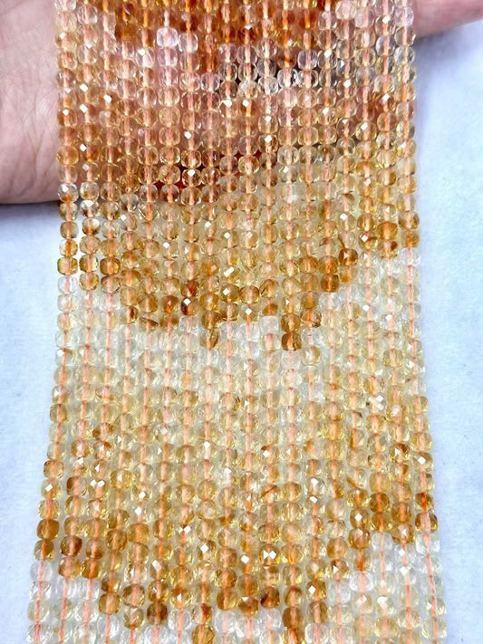 Sugar Cube Faceted  Gradient Citrine Bead Strand3-4mm|Stunning Sparking Crystal Beads For Jewelry Making