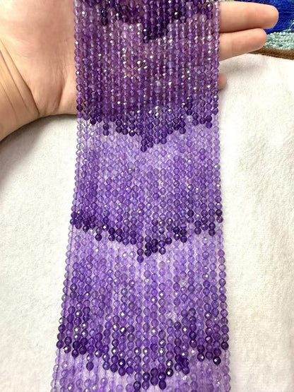 Gradient Natural Amethyst Faceted Shape Bead Strand|Stunning Sparking Crystal Beads For Jewelry Making
