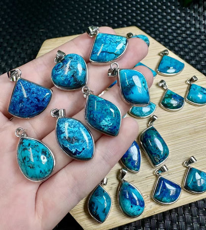 Mystic Phoenix Chrysocolla Pendant - Handwrapped S925 Silver, Natural Gemstone Talisman for Emotional Courage & Rebirth
