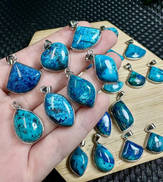 Mystic Phoenix Chrysocolla Pendant - Handwrapped S925 Silver, Natural Gemstone Talisman for Emotional Courage & Rebirth