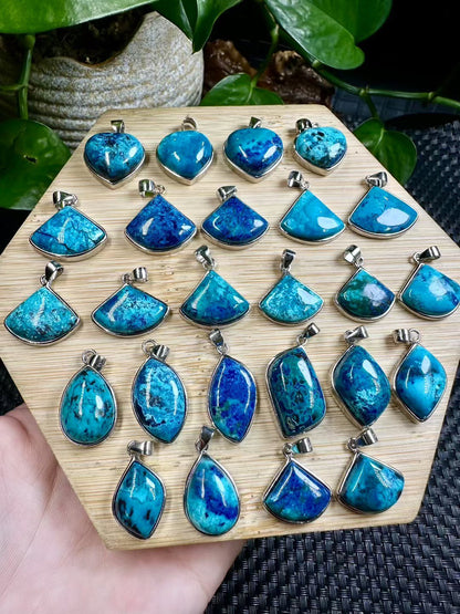 Mystic Phoenix Chrysocolla Pendant - Handwrapped S925 Silver, Natural Gemstone Talisman for Emotional Courage & Rebirth
