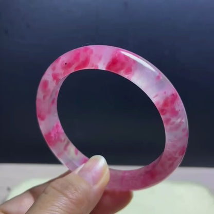 Icy Rhodonite Bracelet with Floating Cherry Blossoms – 60mm Inner Diameter | Natural Rhodonite Bangle, 11.3mm Wide