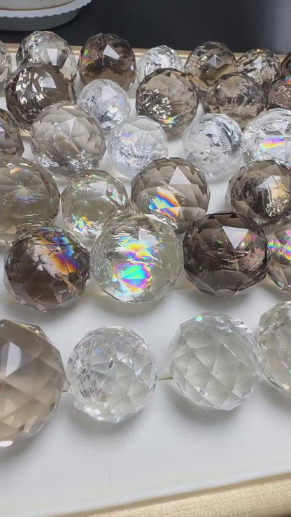 Natural Clear Quartz/Smoky Quartz Burst Rainbow Faceted Sphere (20mm/23mm)- Pendnet Jewerly Making|Bulk Price