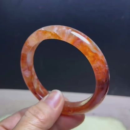 Natural Sunset Fire Quartz Bracelet Bangle- 58mm Inner Diameter, 12.5m Wide (Medium Size) - Handcrafted Gemstone Bangle