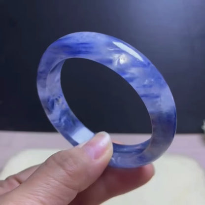 Natural Blue Kyanite Crystal Bracelet - Sky-White Icy Kyanite - 56mm Inner Diameter