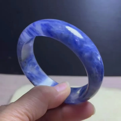 Natural Blue Kyanite Crystal Bracelet - Sky-White Icy Kyanite - 59.5mm Inner Diameter