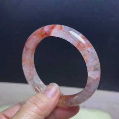 Natural Fire Quartz Stone Bracelet Bangle- 59.5mm Inner Diameter, 13.5mm Wide (Medium Size) - Handcrafted Gemstone Bangle - 53g