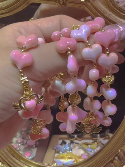 Natural Queen Conch Heart Bead Bracelet-Pendnet-Earring | 925 Silver Gold Plated | Pink Shell Gemstone Jewelry Set for Love & Healing|Bulk Price