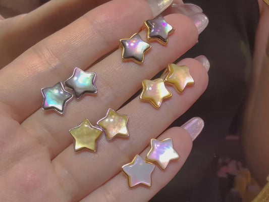 Multi-Color Pearl Oyster Shell Star Stud Earrings 925 Sterling Silver | Cameo | Hypoallergenic Jewelry|Bulk Price