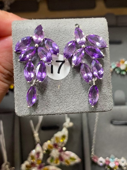 Marquise-Cut Amethyst Drop Earrings-Dangling Grape Cluster Design in Sterling Silver