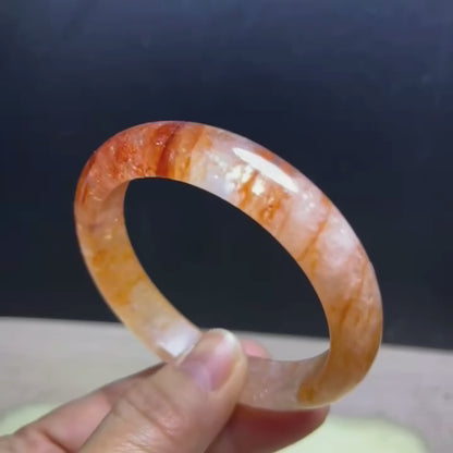 Natural Sunset Fire Quartz Bracelet Bangle- 59mm Inner Diameter, 12.8mm Wide (Medium Size) - Handcrafted Gemstone Bangle