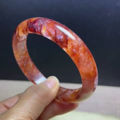 Natural Fire Quartz Stone Bracelet Bangle- 63.5mm Inner Diameter, 14mm Wide (Medium Size) - Handcrafted Gemstone Bangle - 59.2g