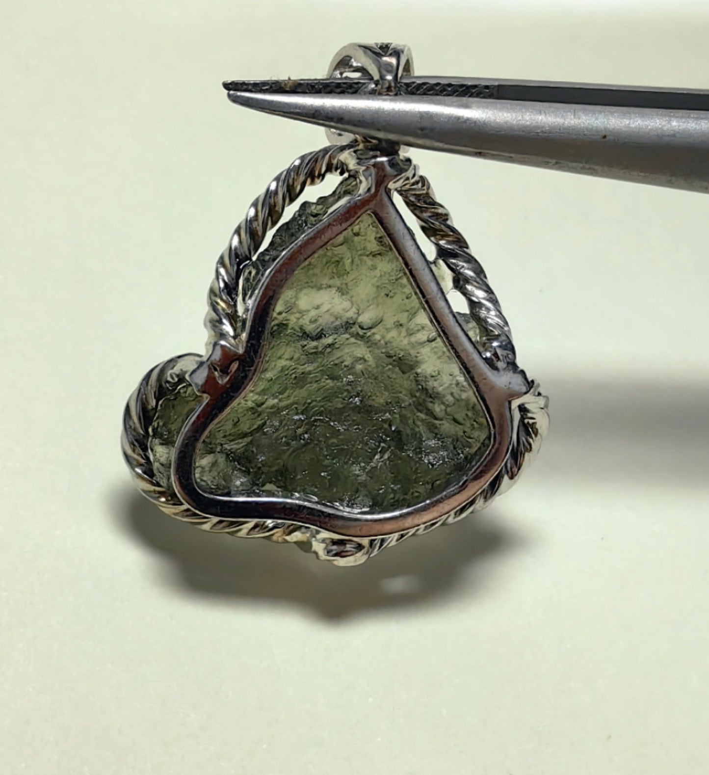 Cheese Shape Raw Moldavite Pendent With S925 Hand Wrapped