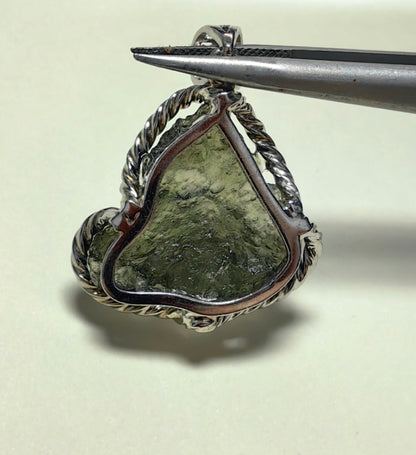 Cheese Shape Raw Moldavite Pendent With S925 Hand Wrapped